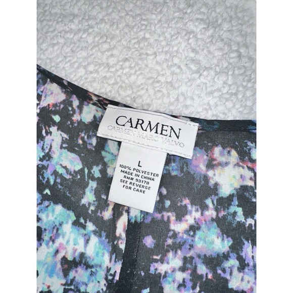 Carmen Marc Valvo Top Dolman Sleeves Sheer Multicolored Print Sz L - Picture 7 of 9